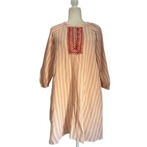 LEMLEM Nefasi Long Sleeve Mini Dress Coral Cotton Linen